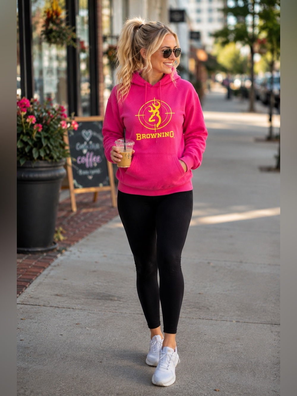 Browning Hot Pink Pullover Hoodie with Yellow Logo Size Large